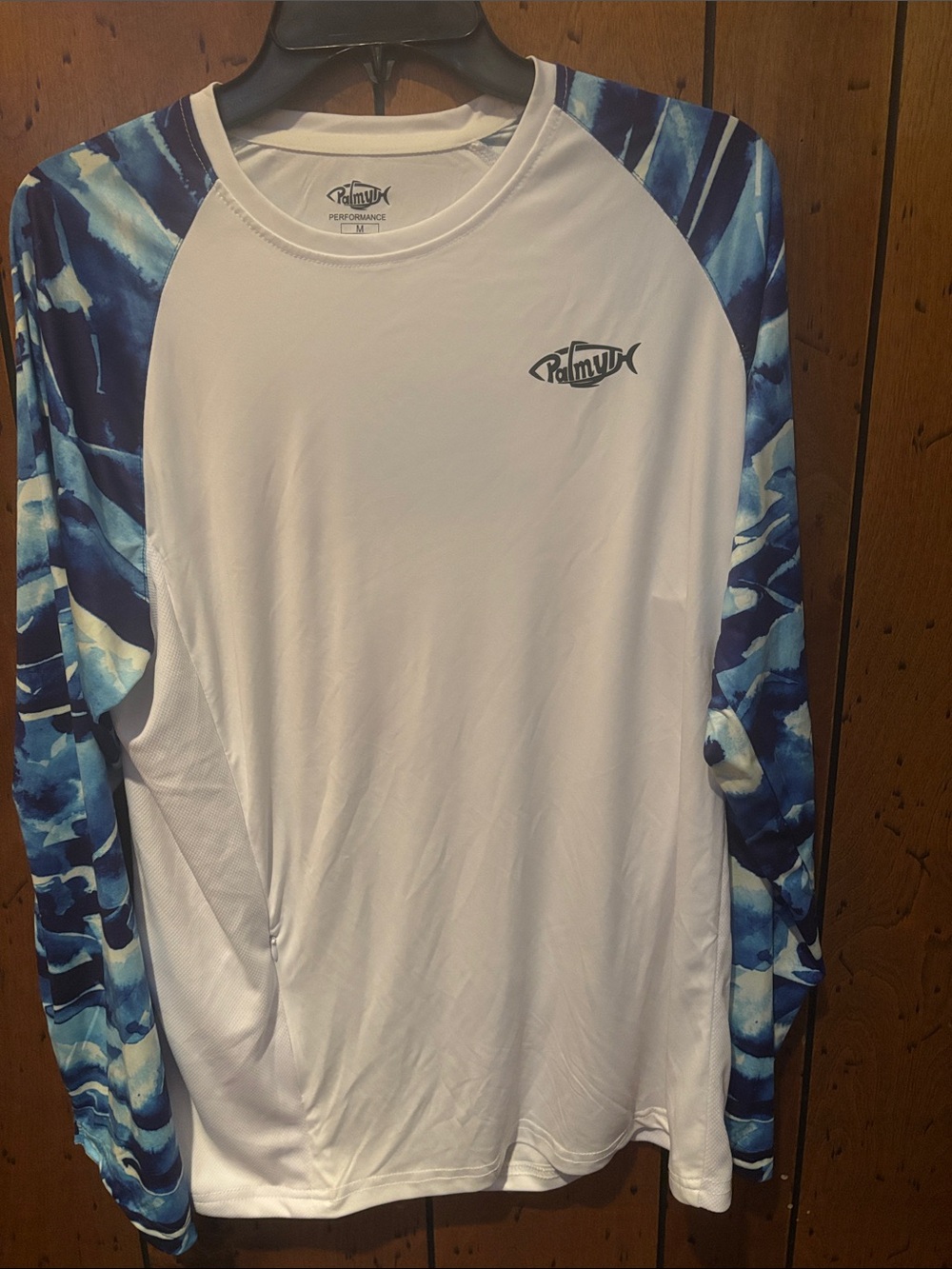 Men’s White Rash Guard with Blue Patterned Sleeves